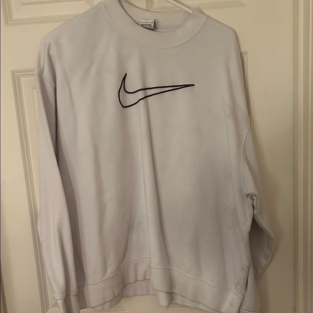 Nike White Crewneck Sweatshirt with Black Swoosh Outline
